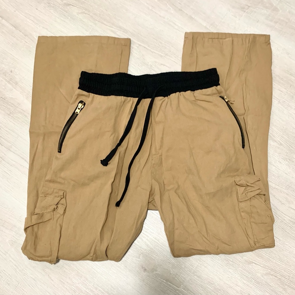 MNML Cargo Drawcord Jogger Pants Khaki Black Drawstring Large - Picture 4 of 12